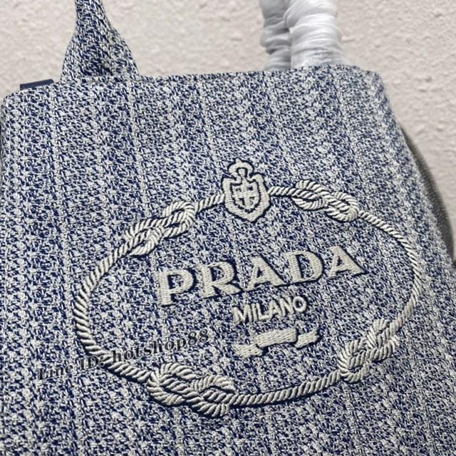 Prada專櫃新款小號蘭色刺繡托特包 1BA343 普拉達手提購物袋 csp1422